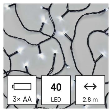 LED Venkovní vánoční řetěz 40xLED/3xAA 3,3m IP44 studená bílá