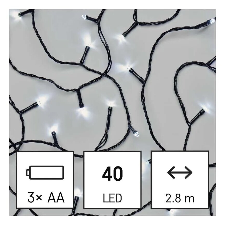 LED Venkovní vánoční řetěz 40xLED/3xAA 3,3m IP44 studená bílá