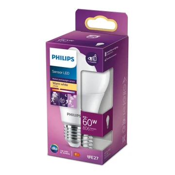 LED Žárovka se senzorem Philips A60 E27/8W/230V 2700K