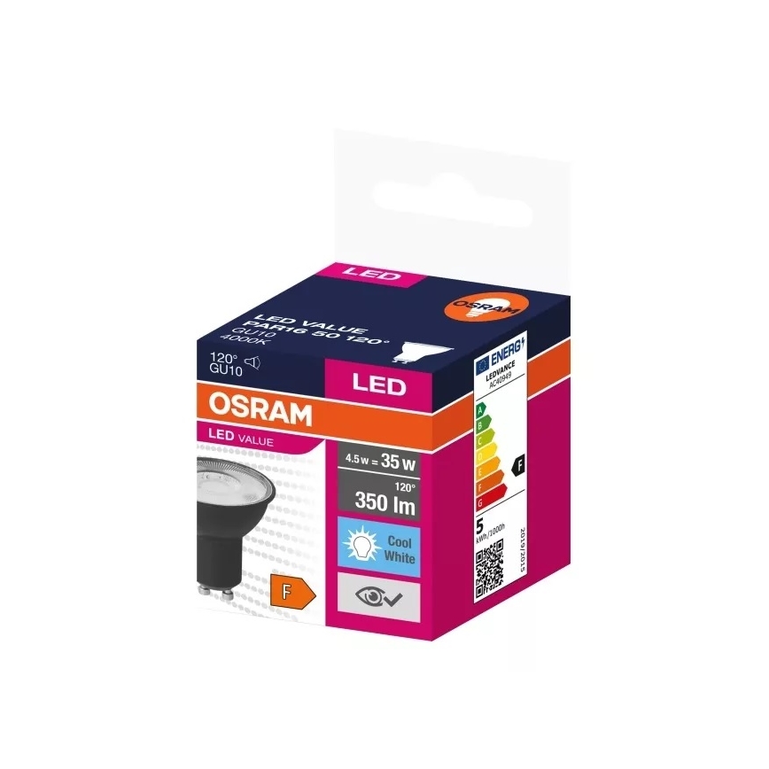 LED Žárovka VALUE PAR16 GU10/4,5W/230V 4000K 120° černá - Ledvance