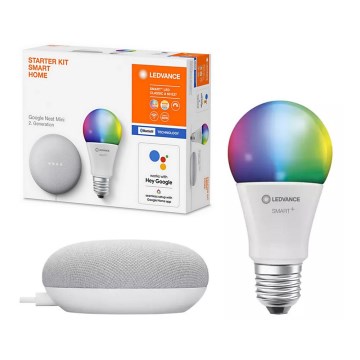 Ledvance - Inteligentní reproduktor Google Nest Mini + LED RGBW Stmívatelná žárovka SMART+ A60 E27/10W/230V 2000 - 6500K