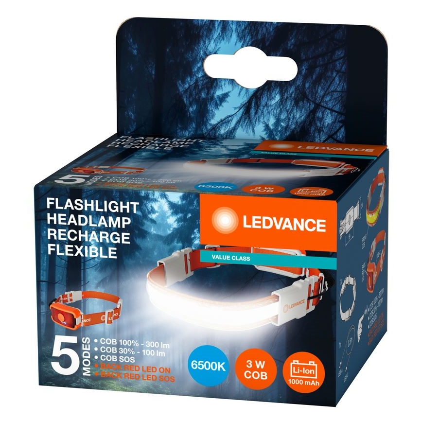 Ledvance - LED Nabíjecí čelovka FLASHLIGHT LED/3W/5V 1000mAh