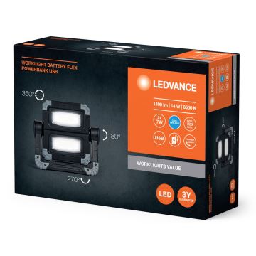 Ledvance - LED Nabíjecí pracovní svítidlo WORKLIGHT BATTERY 2xLED/7W/5V