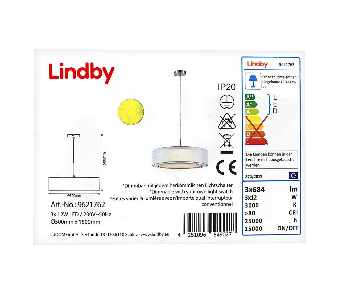 Lindby Lindby - LED Stmívatelný lustr na lanku AMON 3xLED/12W/230V LW0017