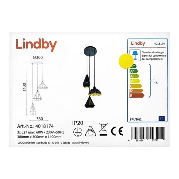 Lindby - Lustr na lanku 3xE27/60W/230V