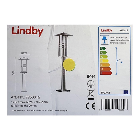 Lindby - Venkovní lampa ERINA 1xE27/60W/230V IP44