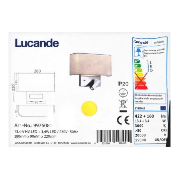 Lucande - LED Nástěnná lampa VIRVE 1XLED/13,4W/230V + 1xLED/3,4W/230V