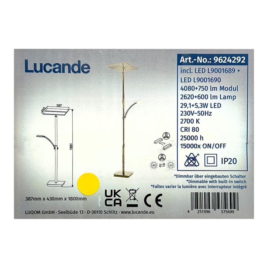 Lucande - LED Stmívatelná stojací lampa PARTHENA LED/29,1W/230V + LED/5,3W/230V