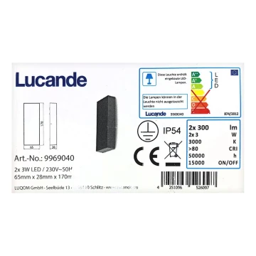 Lucande - LED Venkovní nástěnné svítidlo CORDA 2xLED/3W/230V IP54