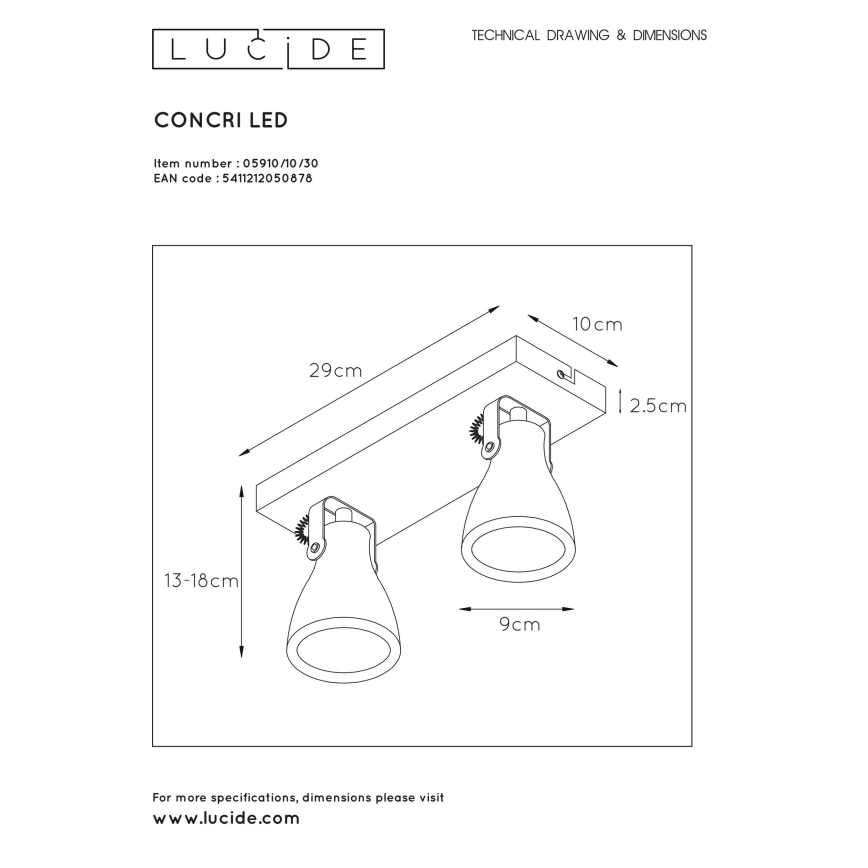 Lucide 05910/10/30 - LED Stmívatelné bodové svítidlo CONCRI 2xGU10/5W/230V