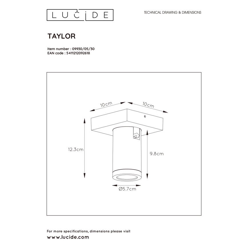 Lucide 09930/05/30 - LED Stmívatelné bodové svítidlo TAYLOR 1xGU10/5W/230V IP44