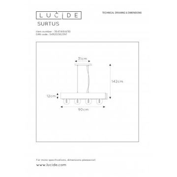 Lucide 30474/04/30 - Lustr na lanku SURTUS 4xE27/60W/230V