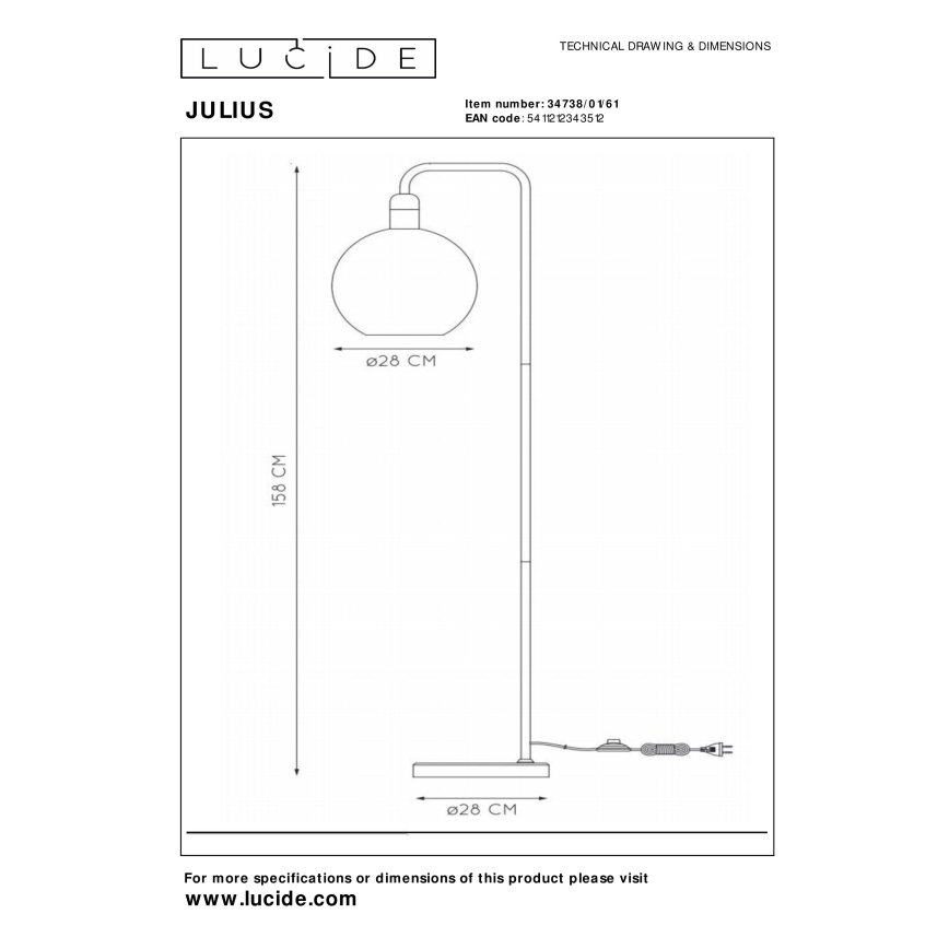 Lucide 34738/01/61 - Stojací lampa JULIUS 1xE27/40W/230V