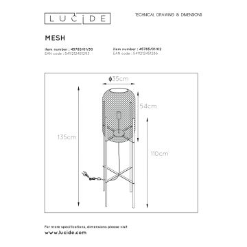 Lucide 45785/01/30 - Stojací lampa MESH 1xE27/40W/230V černá