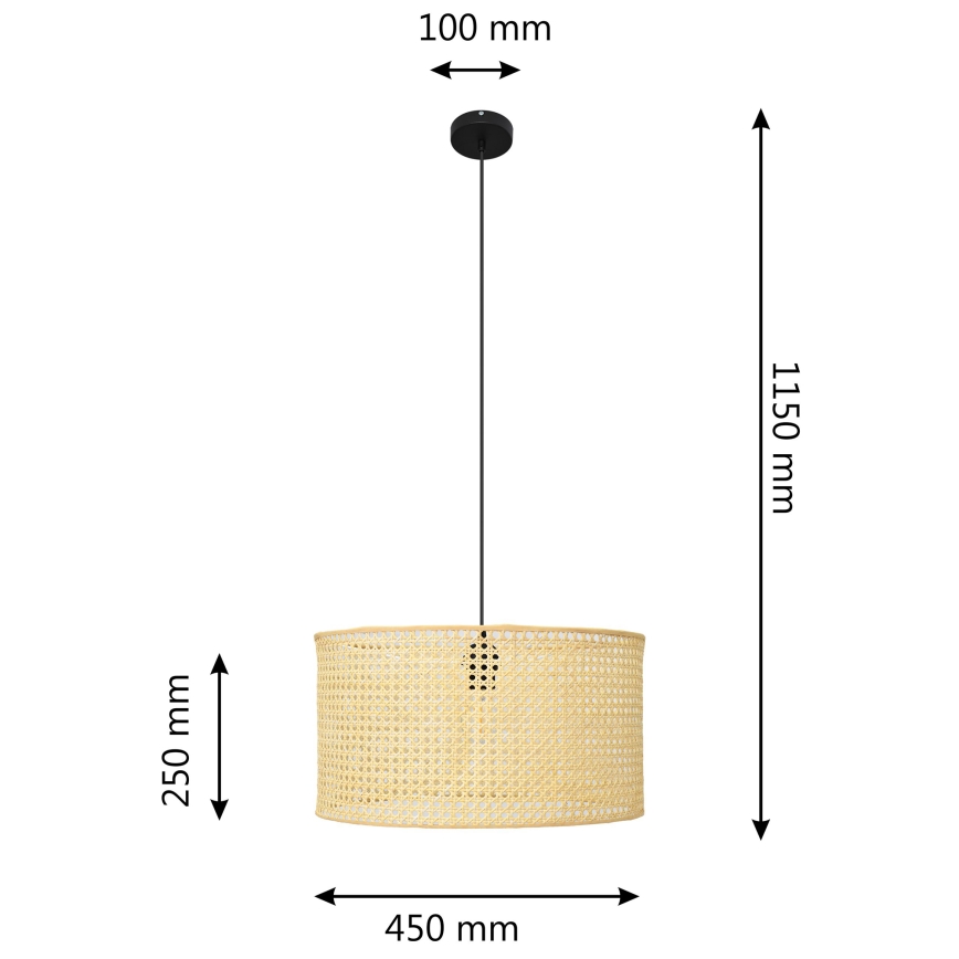 Lustr na lanku ALBA 1xE27/60W/230V pr. 45 cm ratan/černá