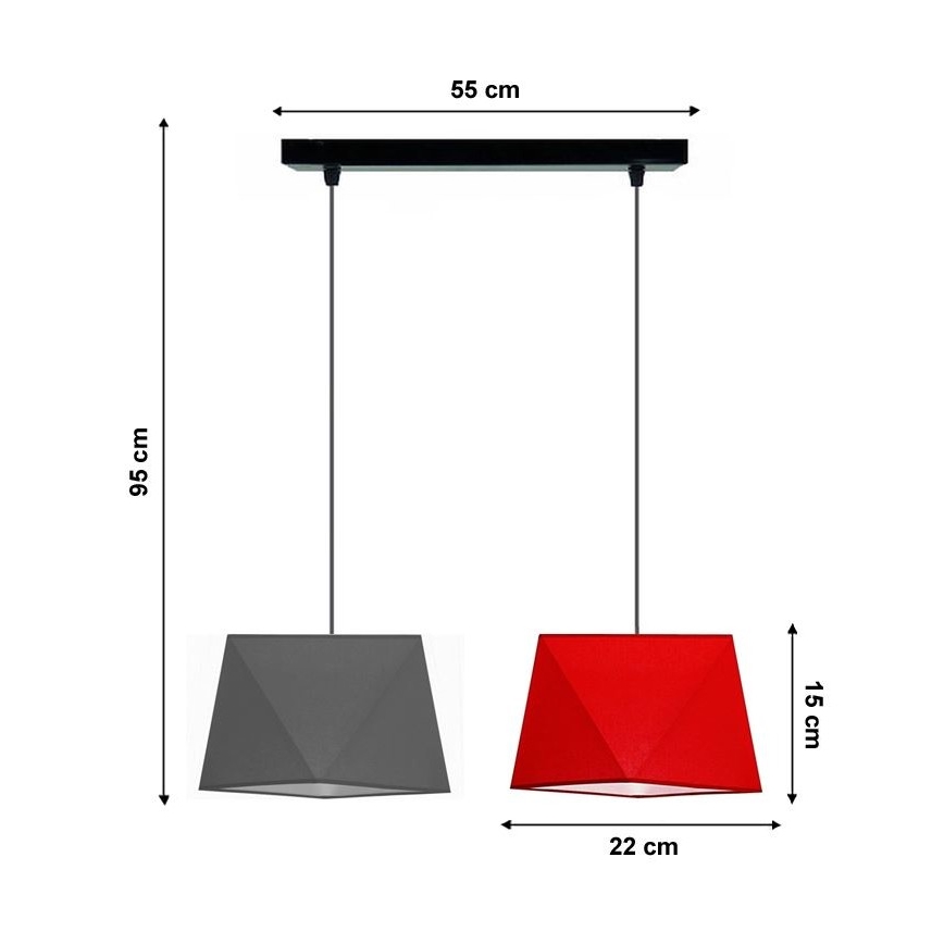 Lustr na lanku DIAMENT 2xE27/60W/230V šedočervená