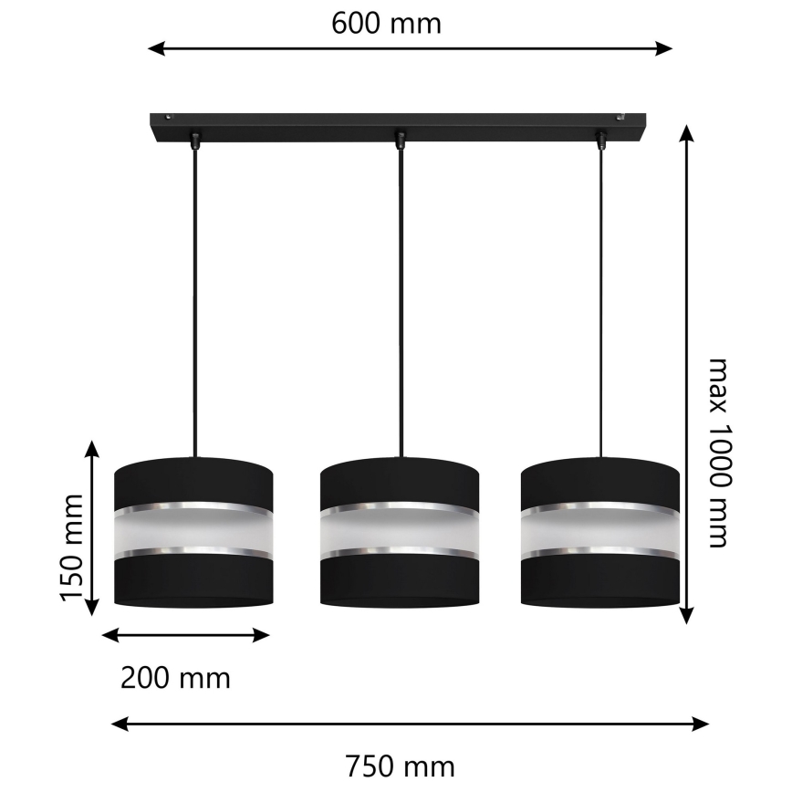 Lustr na lanku HELEN 3xE27/60W/230V černá