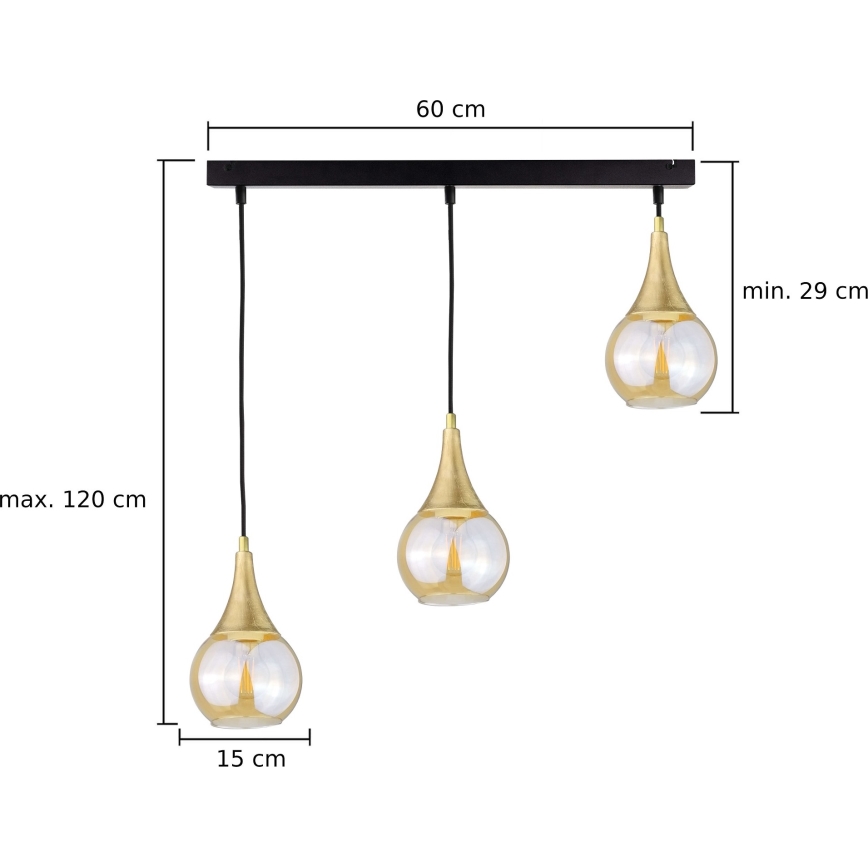 Lustr na lanku LACRIMA HONEY 3xE27/60W/230V