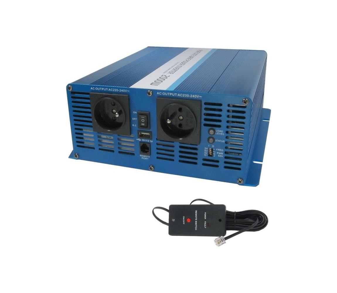 HADEX Měnič napětí 2000W/24V/230V + drátové dálkové ovládání HD0396