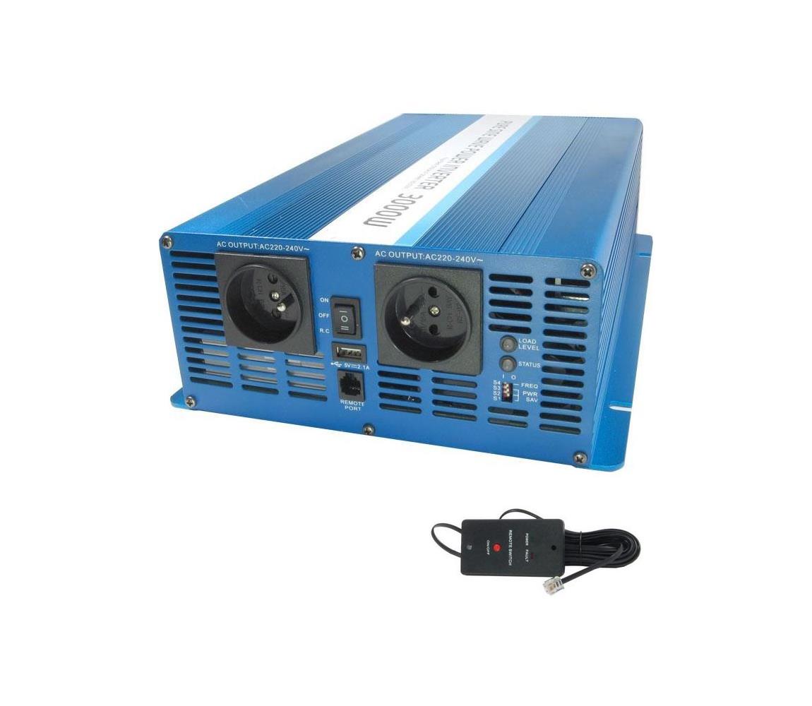 HADEX Měnič napětí 3000W/12V/230V + drátové dálkové ovládání HD0403