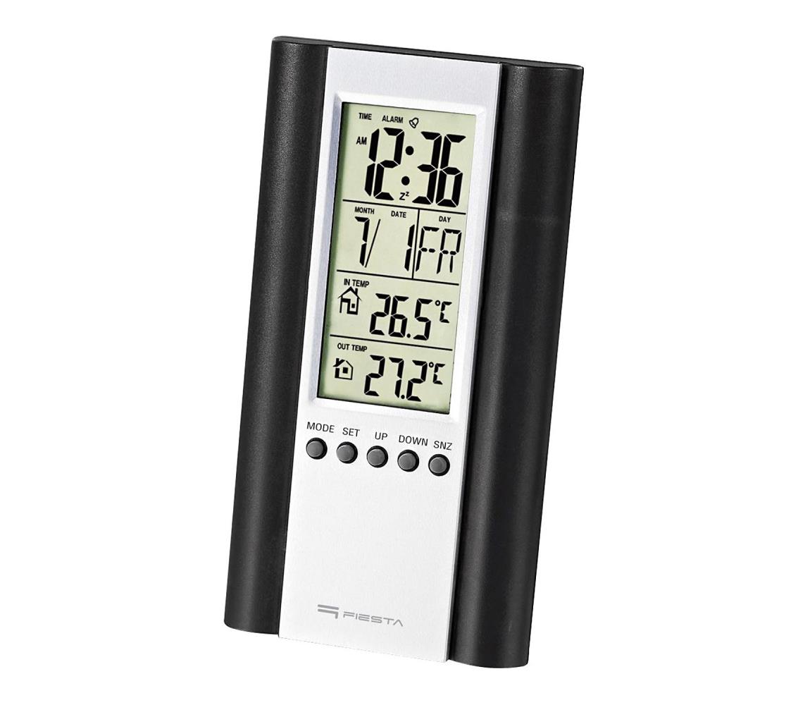 Platinet Meteostanice s LCD displejem a budíkem 2xAAA černá/stříbrná PL0456