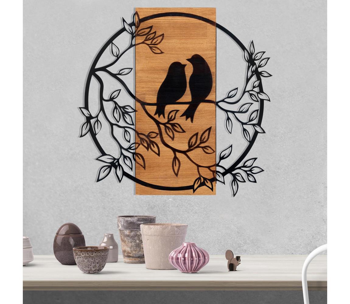 Asir Nástěnná dekorace 59,5x58,x5 cm ptáci dřevo/kov AS1708