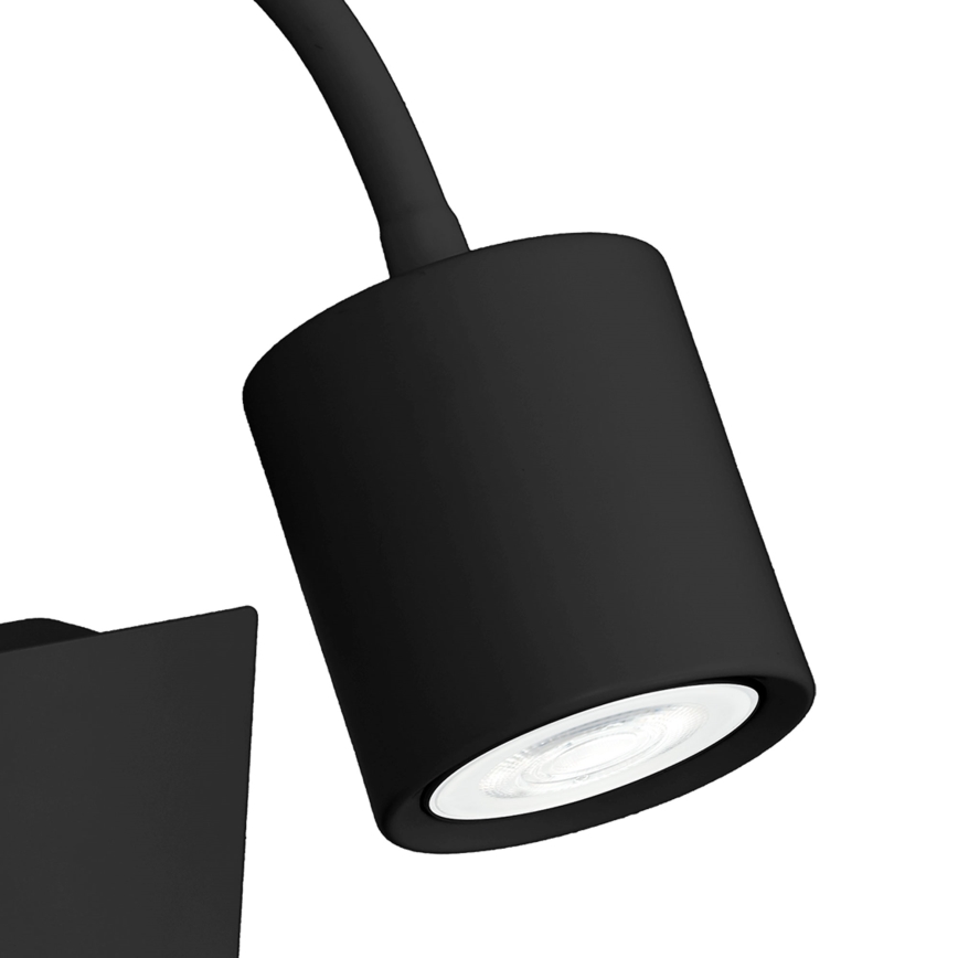 Nástěnná lampa s poličkou DEMIA 1xGU10/8W/230V černá + USB