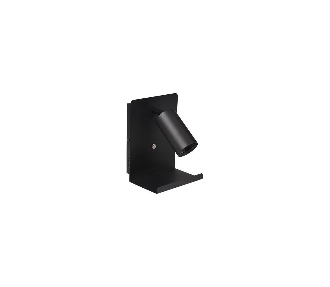Illumaxx Nástěnné bodové svítidlo s policí a USB nabíječkou 1xGU10/35W/230V černá OS0033