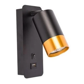 Nástěnné bodové svítidlo s USB nabíječkou 1xGU10/35W/230V černá/zlatá