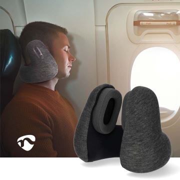 Cestovní polštář se zabudovanými sluchátky šedá