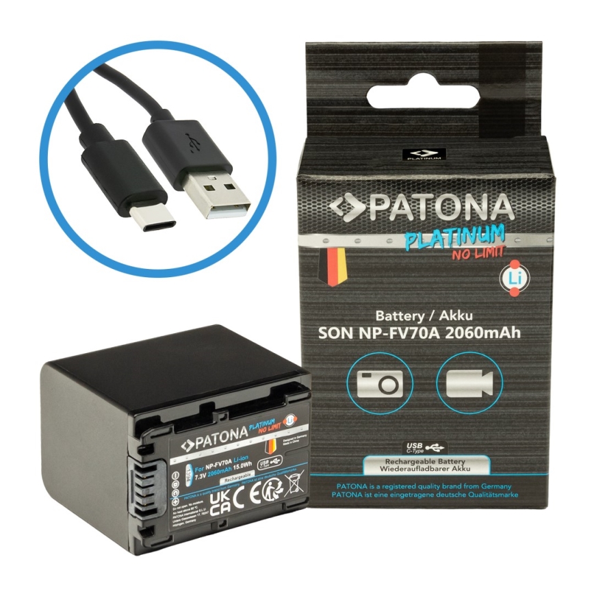 PATONA - Aku Sony NP-FV70A 2060mAh Li-Ion Platinum USB-C nabíjení