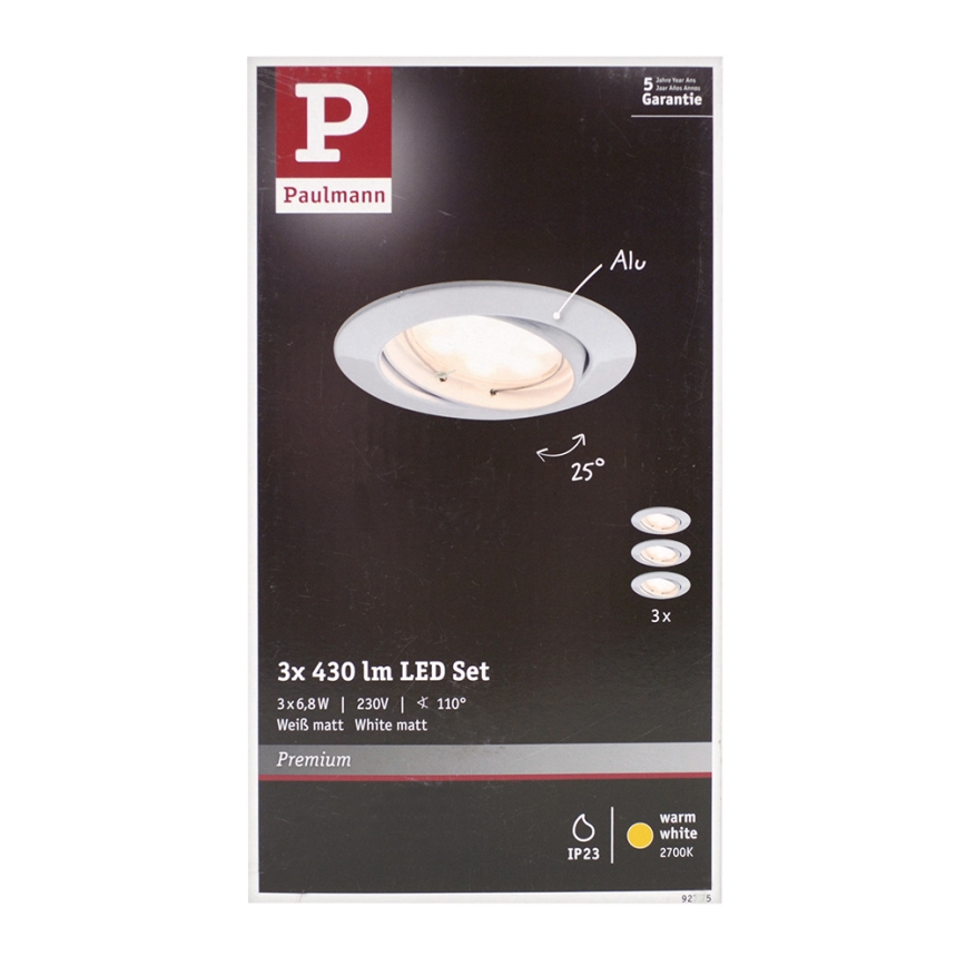 Paulmann 92775 - SADA 3xLED/6,8W Koupelnové podhledové svítidlo PREMIUM LINE 230V