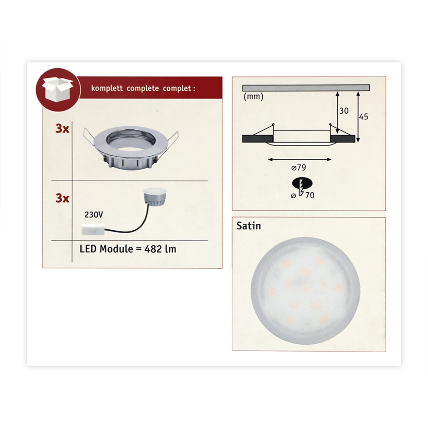 Paulmann 93960 - SADA 3xLED/7W IP44 Stmívatelné koupelnové podhledové svítidlo COIN 230V