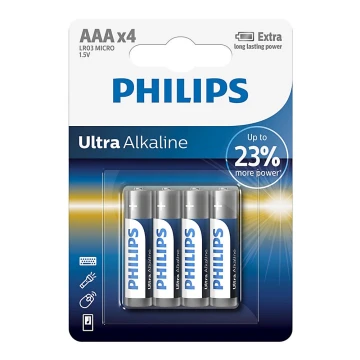 Philips LR03E4B/10 - 4 ks Alkalická baterie AAA ULTRA ALKALINE 1,5V 1250mAh