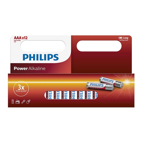 Philips LR03P12W/10 - 12 ks Alkalická baterie AAA POWER ALKALINE 1,5V 1150mAh