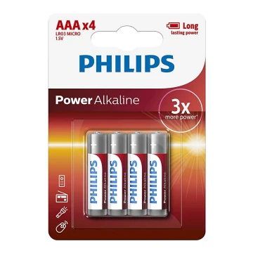 Philips LR03P4B/10 - 4 ks Alkalická baterie AAA POWER ALKALINE 1,5V 1150mAh