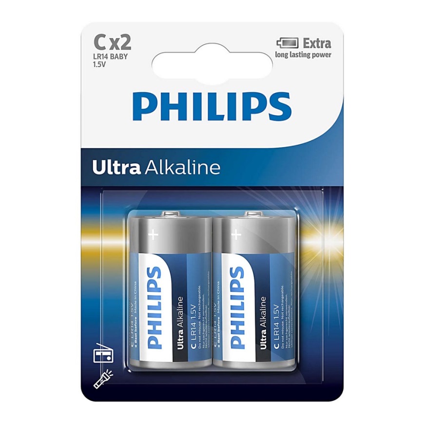 Philips LR14E2B/10 - 2 ks Alkalická baterie C ULTRA ALKALINE 1,5V 7500mAh
