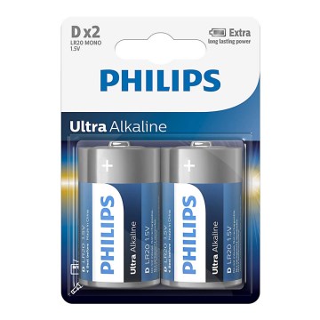 Philips LR20E2B/10 - 2 ks Alkalická baterie D ULTRA ALKALINE 1,5V 15000mAh