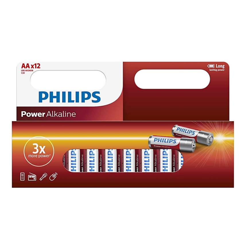 Philips LR6P12W/10 - 12 ks Alkalická baterie AA POWER ALKALINE 1,5V 2600mAh