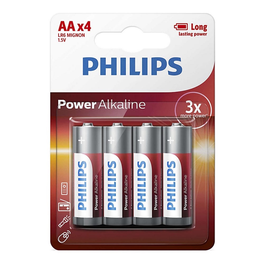 Philips LR6P4B/10 - 4 ks Alkalická baterie AA POWER ALKALINE 1,5V 2600mAh