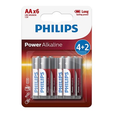 Philips LR6P6BP/10 - 6 ks Alkalická baterie AA POWER ALKALINE 1,5V 2600mAhV