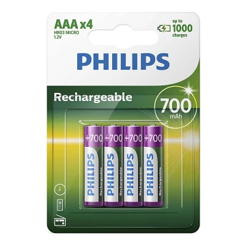 Philips R03B4A70/10 - 4 ks Nabíjecí baterie AAA MULTILIFE NiMH/1,2V/700 mAh