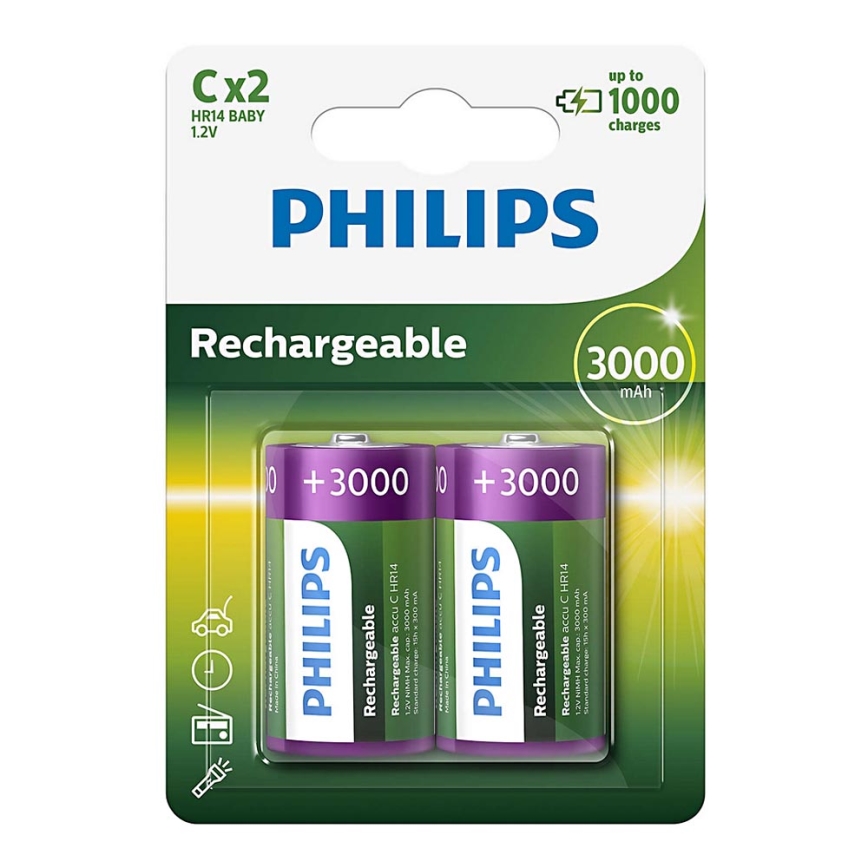 Philips R14B2A300/10 - 2 ks Nabíjecí baterie C MULTILIFE NiMH/1,2V/3000 mAh