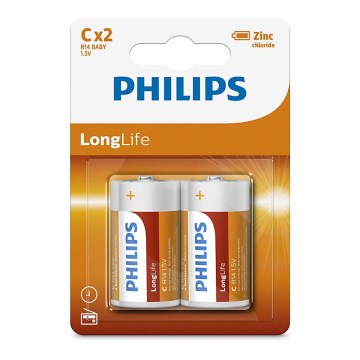 Philips R14L2B/10 - 2 ks Zinkochloridová baterie C LONGLIFE 1,5V 2800mAh