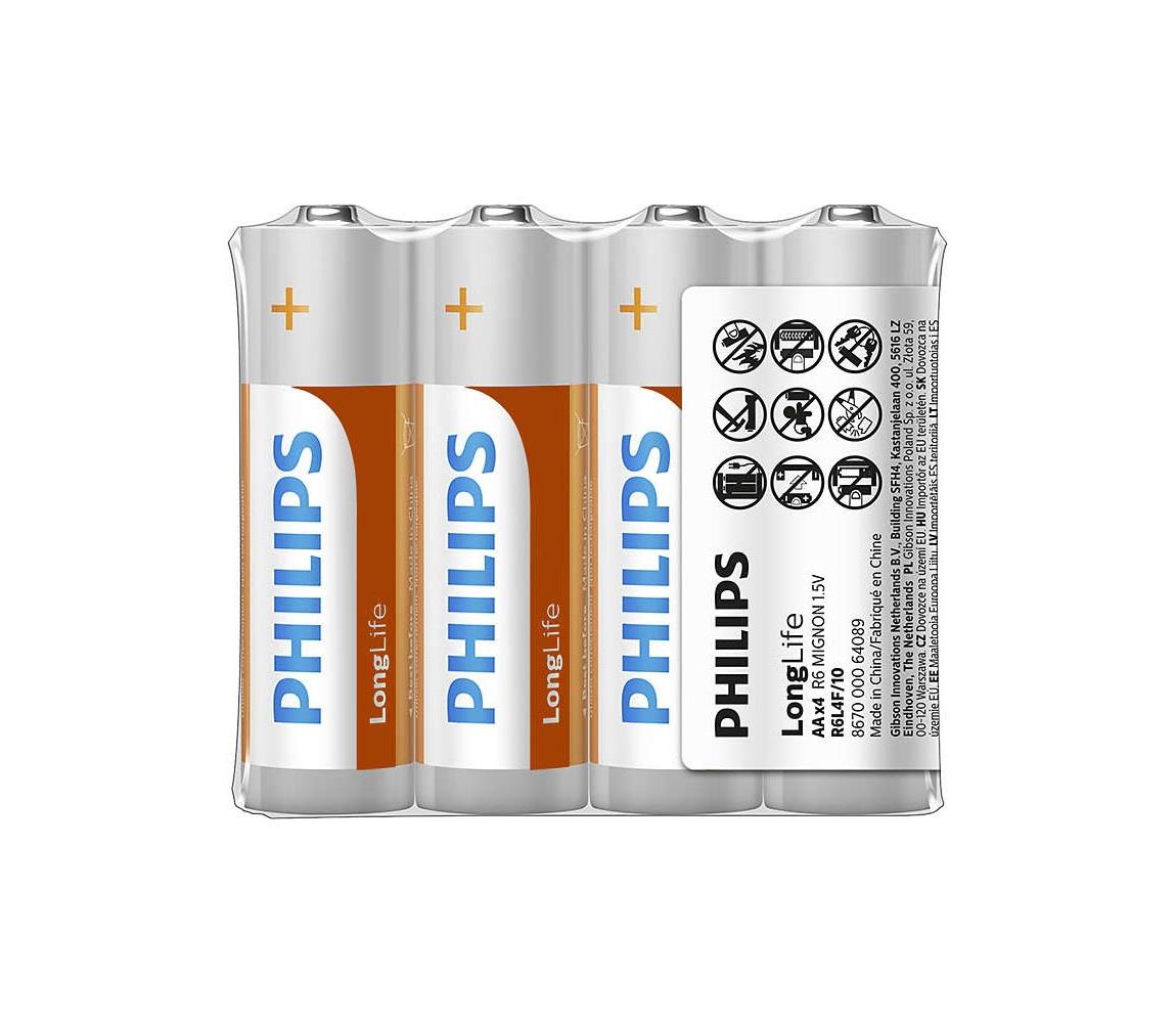 Philips Philips R6L4F/10 - 4 ks Zinkochloridová baterie AA LONGLIFE 1,5V 900mAh 