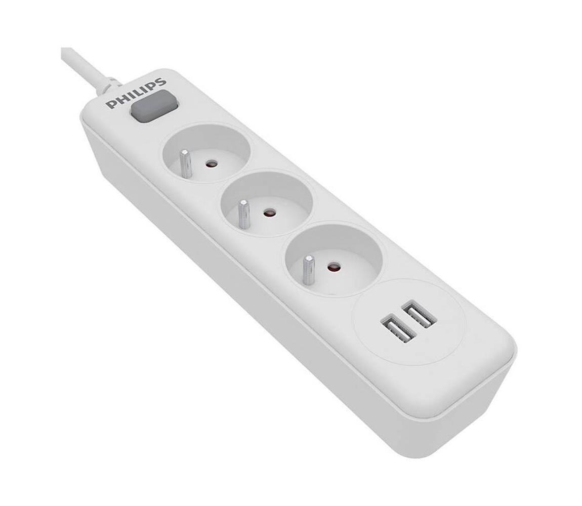 Philips Philips SPN3032WA/60 - Prodlužovací kabel s vypínačem 3Z + 2xUSB-A 2m bílá P6113