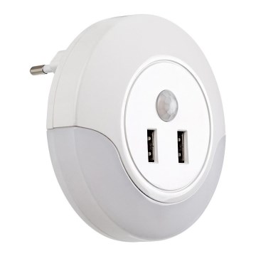 Rabalux - LED Noční světlo do zásuvky se senzorem 2xUSB LED/13,9W/230V 3000K