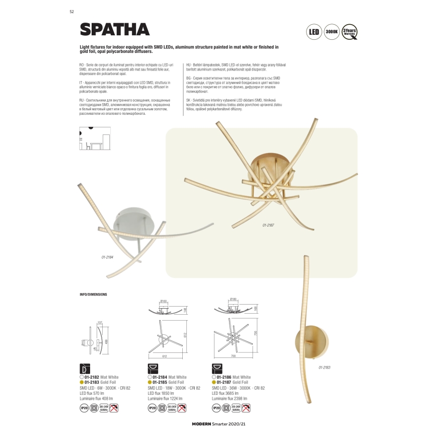 Redo 01-2185 - LED Stropní svítidlo SPATHA 3xLED/6W/230V 3000K zlatá