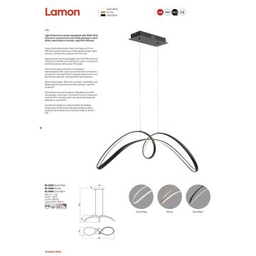 Redo 01-2455 - LED Lustr na lanku LAMON LED/57W/230V černá