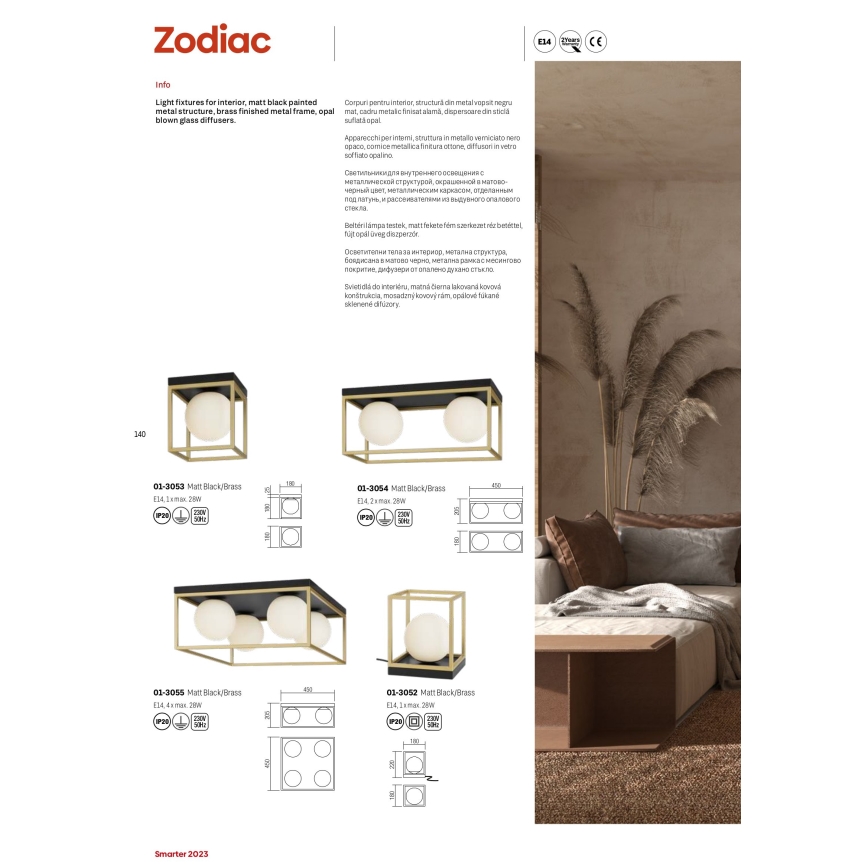 Redo 01-3055 - Stropní svítidlo ZODIAC 4xE14/28W/230V